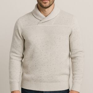 Chaps Men’s Shawl Collar Speckled Knit Sweater – Beige Textured Pullover